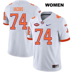 Women's Brayden Jacobs White Clemson Tigers #74 Stitched College Football Jersey 877003-684