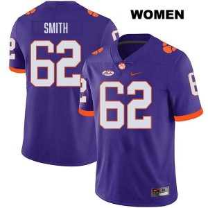 Womens Bryce Smith Purple Clemson Tigers #62 Stitched College Football Jersey 135778-819
