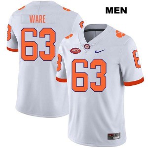 Men's Easton Ware White Clemson Tigers #63 Stitched College Football Jersey 409775-709