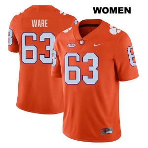 Womens Easton Ware Orange Clemson Tigers #63 Stitched College Football Jersey 759040-222