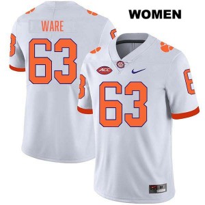 Womens Easton Ware White Clemson Tigers #63 Stitched College Football Jersey 743114-372