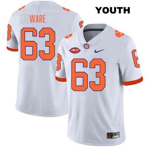 Youth Easton Ware White Clemson Tigers #63 Stitched College Football Jersey 900667-565