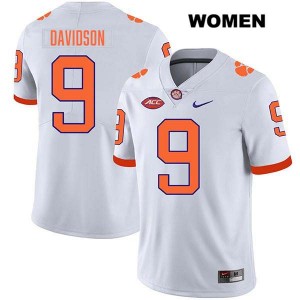 Women Gideon Davidson White Clemson Tigers #9 Stitched College Football Jersey 276932-297