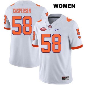 Women Holden Caspersen White Clemson Tigers #58 Stitched College Football Jersey 295927-900