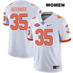 Womens Jeremiah Alexander White Clemson Tigers #35 Stitched College Football Jersey 305140-971