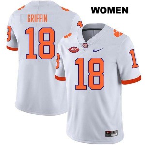 Women's Kylon Griffin White Clemson Tigers #18 Stitched College Football Jersey 657598-320