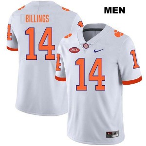 Men's Rob Billings White Clemson Tigers #14 Stitched College Football Jersey 999546-582