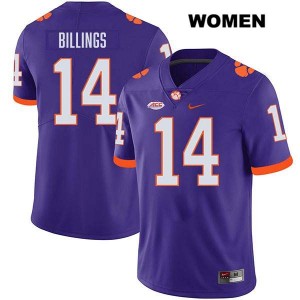 Womens Rob Billings Purple Clemson Tigers #14 Stitched College Football Jersey 317816-798