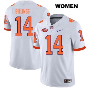 Women's Rob Billings White Clemson Tigers #14 Stitched College Football Jersey 870659-638