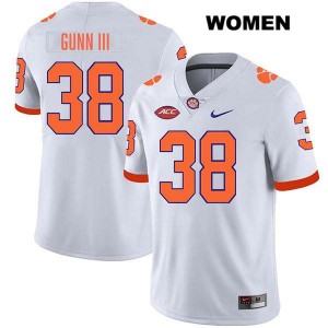 Women Robert Gunn III White Clemson Tigers #38 Stitched College Football Jersey 807784-140