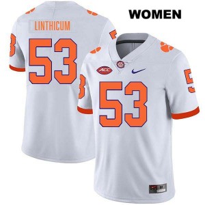 Women's Ryan Linthicum White Clemson Tigers #53 Stitched College Football Jersey 799790-467