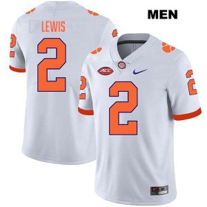 Men's Shelton Lewis White Clemson Tigers #2 Stitched College Football Jersey 541955-685