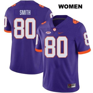 Women Tristan Smith Purple Clemson Tigers #80 Stitched College Football Jersey 462391-408