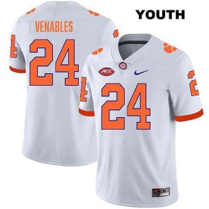 Youth Tyler Venables White Clemson Tigers #24 Stitched College Football Jersey 544037-821