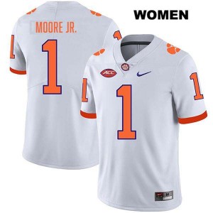 Women's T.J. Moore White Clemson Tigers #1 Stitched College Football Jersey 565329-658