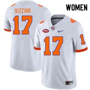 Womens Christopher Vizzina White Clemson Tigers #17 University College Football Jersey 867651-693