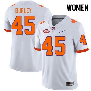 Women's Vic Burley White Clemson Tigers #45 NCAA College Football Jersey 679143-480
