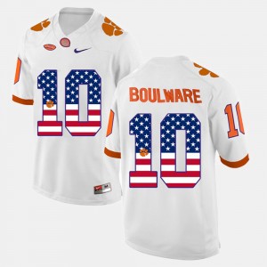 Mens Ben Boulware White Clemson Tigers #10 US Flag Fashion Jersey 192123-906