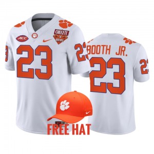 Mens Andrew Booth Jr. White Clemson Tigers #23 2021 Cheez-It Bowl Free Hat College Football Jersey 500171-840