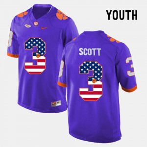 Youth Artavis Scott Purple Clemson Tigers #3 US Flag Fashion Jersey 287869-850
