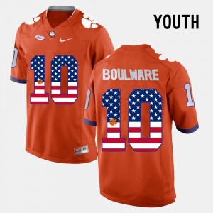Youth Ben Boulware Orange Clemson Tigers #10 US Flag Fashion Jersey 421458-366