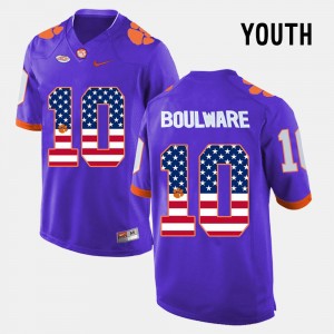 Youth Ben Boulware Purple Clemson Tigers #10 US Flag Fashion Jersey 750413-761