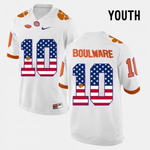Youth Ben Boulware White Clemson Tigers #10 US Flag Fashion Jersey 555469-849