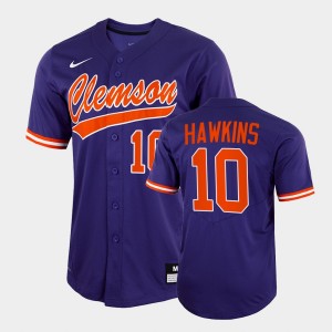 Mens Bryar Hawkins Purple Clemson Tigers #10 2022 Full-Button College Baseball Jersey 614252-768