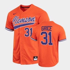Men's Caden Grice Orange Clemson Tigers #31 2022 Full-Button College Baseball Jersey 278879-565