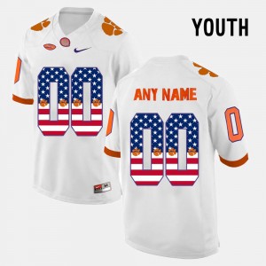 Youth Custom White Clemson Tigers #00 US Flag Fashion Jersey 560432-194