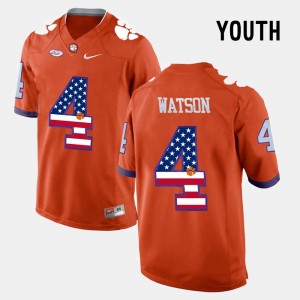 Youth DeShaun Watson Orange Clemson Tigers #4 US Flag Fashion Jersey 889561-518
