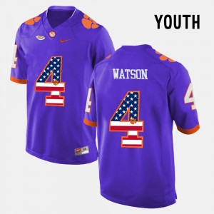Youth DeShaun Watson Purple Clemson Tigers #4 US Flag Fashion Jersey 749563-640