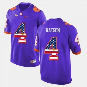 Mens DeShaun Watson Purple Clemson Tigers #4 US Flag Fashion Jersey 524930-317