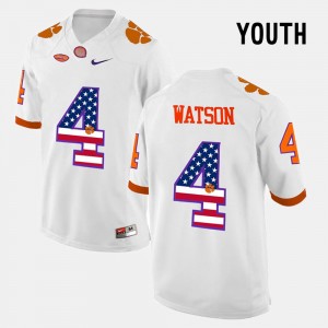 Youth DeShaun Watson White Clemson Tigers #4 US Flag Fashion Jersey 296992-791