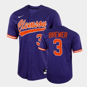 Men Dylan Brewer Purple Clemson Tigers #3 2022 Full-Button College Baseball Jersey 547647-149