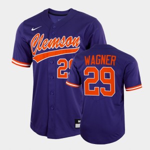 Mens Max Wagner Purple Clemson Tigers #29 2022 Full-Button College Baseball Jersey 802800-562