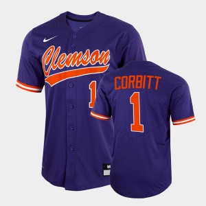 Men Tyler Corbitt Purple Clemson Tigers #1 2022 Full-Button College Baseball Jersey 511833-969
