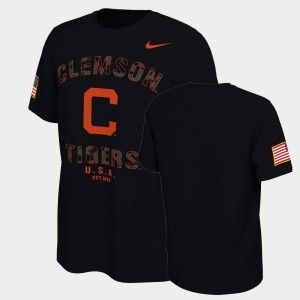 Men Black Clemson Tigers America Flag Veterans Day 2021 College Football T-Shirt 609363-877
