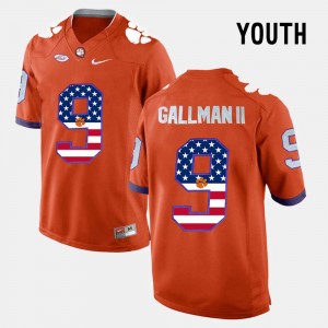 Youth Wayne Gallman II Orange Clemson Tigers #9 US Flag Fashion Jersey 249699-966