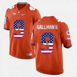 Mens Wayne Gallman II Orange Clemson Tigers #9 US Flag Fashion Jersey 105772-132