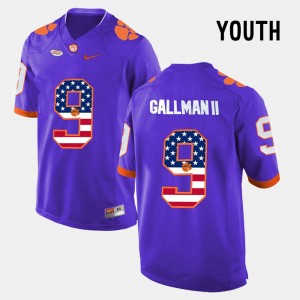 Youth Wayne Gallman II Purple Clemson Tigers #9 US Flag Fashion Jersey 683835-854