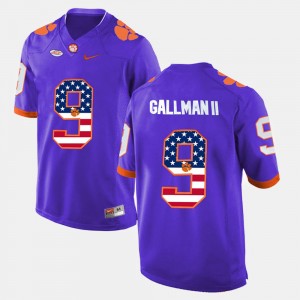 Mens Wayne Gallman II Purple Clemson Tigers #9 US Flag Fashion Jersey 259159-403