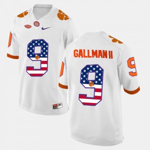 Mens Wayne Gallman II White Clemson Tigers #9 US Flag Fashion Jersey 661986-525