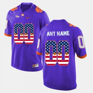 Mens Custom Purple Clemson Tigers #00 US Flag Fashion Jersey 603690-360