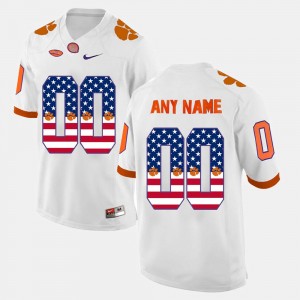 Mens Custom White Clemson Tigers #00 US Flag Fashion Jersey 207912-549