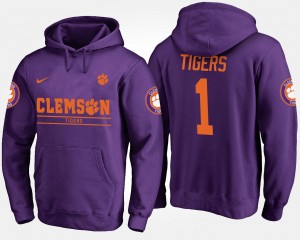 Men Purple Clemson Tigers #1 No.1 Name and Number Hoodie 361413-933