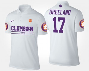 Men's Bashaud Breeland White Clemson Tigers #17 Name and Number Polo 570936-394