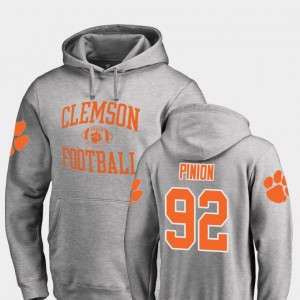 Mens Bradley Pinion Ash Clemson Tigers #92 College Football Neutral Zone Hoodie 759400-111