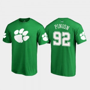 Men's Bradley Pinion Kelly Green Clemson Tigers #92 White Logo St. Patrick's Day T-Shirt 728417-880