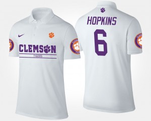 Mens DeAndre Hopkins White Clemson Tigers #6 Name and Number Polo 274789-759